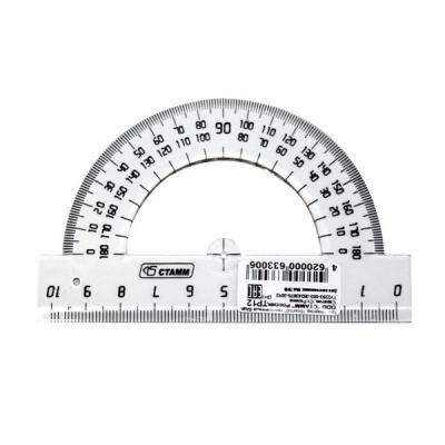 Транспортир 180°/10 см, пластиковый, прозрачный, СТАММ Crystal