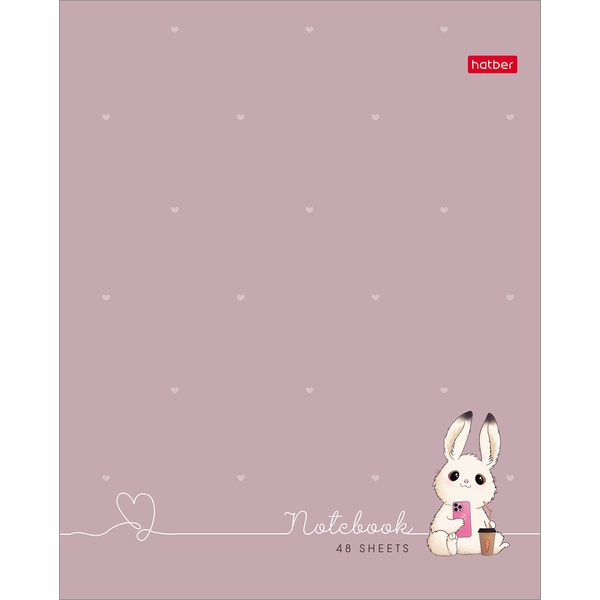 Тетрадь 48 л., клетка, 65 г/м², обл. мел. картон, мат. лам., Hatber Милашка Банни_5 дизайнов Тетрадь 48 л., клетка, 65 г/м², обл. мел. картон, мат. лам., Hatber Милашка Банни_5 дизайнов