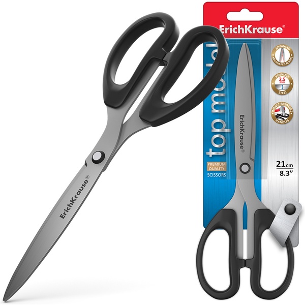 Ножницы 210 мм, классические, пласт. кольца, черные, ErichKrause Top Model