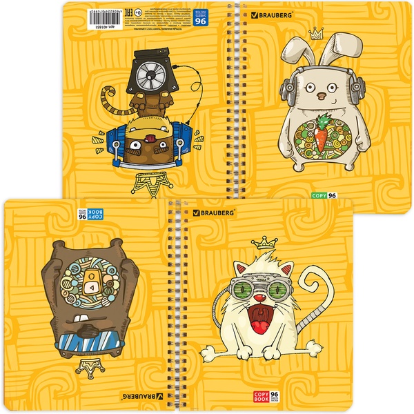 Тетрадь А5, клетка, 96 л., на гребне, 65 г/м², 2-ая обложка, BRAUBERG Прикольные игрушки