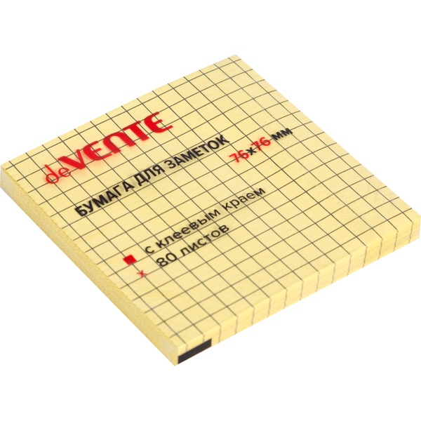 Бумага для заметок с клеевым краем, 76*76 мм, 80 л., 75 г/м², пастельная, желтая в клетку, deVENTE Бумага для заметок с клеевым краем, 76*76 мм, 80 л., 75 г/м², пастельная, желтая в клетку, deVENTE