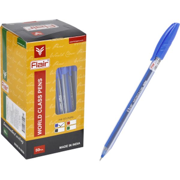 Ручка шариковая, синяя, Ø 0.5 мм "игла", шестигр., крпус в полоску, FLAIR Noki 