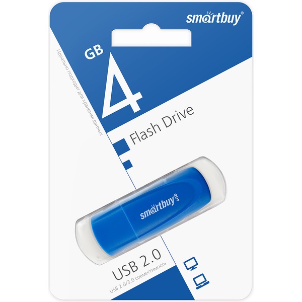 Флеш-накопитель USB 2.0, 4 ГБ, Smartbuy Scout_синий Флеш-накопитель USB 2.0, 4 ГБ, Smartbuy Scout_синий