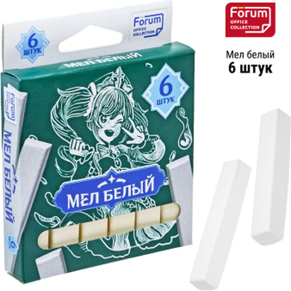 Мелки школьные белые 6 шт., квадратные, в к/к, FORUM Office Collection АНИМЕ