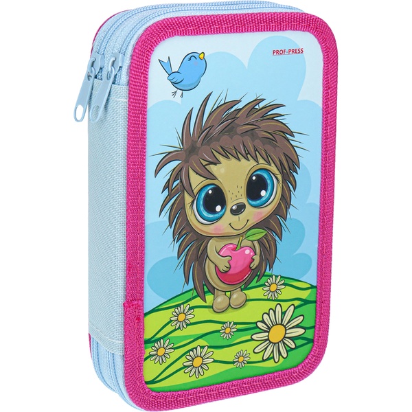 Пенал 2 отд., на молнии, 190*115*40 мм, лам. картон, тканев. торец, софт-тач, Prof-Press Ежик с яблоком