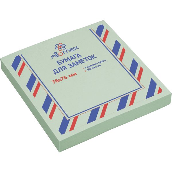 Бумага для заметок с клеевым краем, 76*76 мм, 100 л., 75 г/м2, пастельная, зеленая, Attomex  Акция!