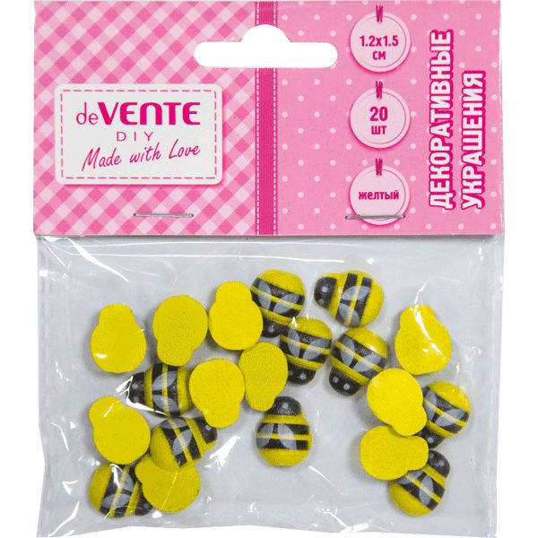Декор для творчества deVENTE Пчелки, дерево, 12*15 мм, цв.: желтый (20 шт.)