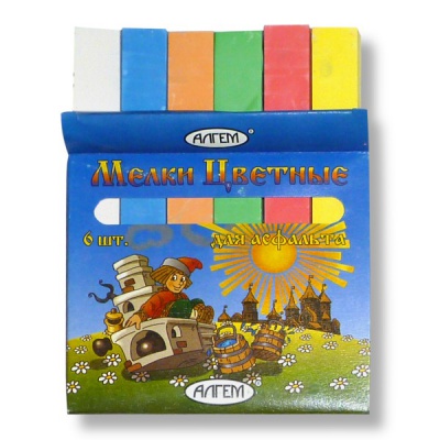 Мелки цветные для асфальта, квадратные, 6 шт/6 цв., АЛГЕМ Детские