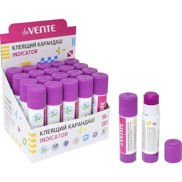 Клей-карандаш с цветным индикатором, 15 г, PVA, "исчезающий фиолетовый", 1-2 мин., deVENTE Indicator