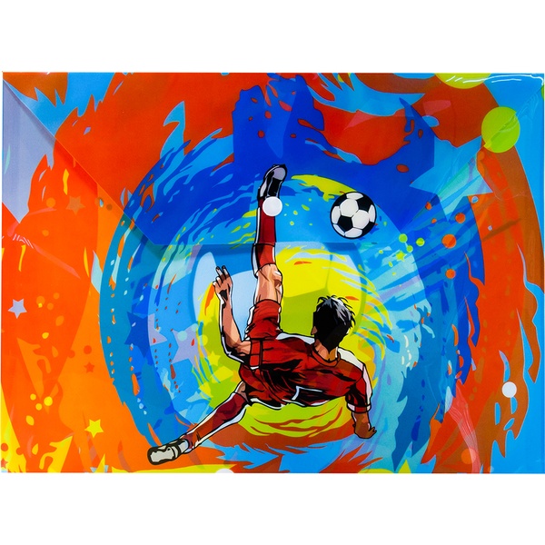 Папка-конверт на кнопке, А4, PP 180 мкм, непрозрачная, J.Otten Футбол,Акция!