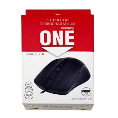 Мышь проводная оптическая Smartbuy ONE 352-K, USB, черная