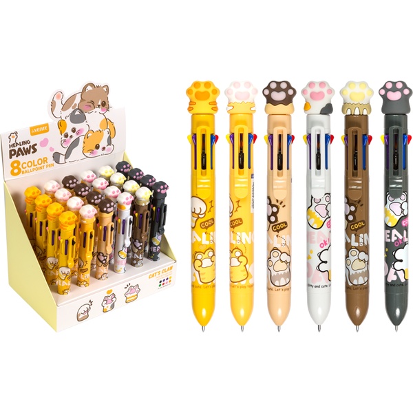 Ручка шариковая автомат., 8-цветная, Ø 0.7 мм, м/о, декор. эл., deVENTE Cat Paw_6 дизайнов