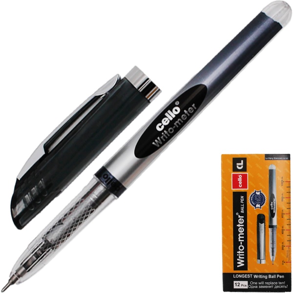 Ручка шариковая, черная, Ø 0.5 мм "игла", рифл. упор, круг. корпус, ELLOTT Writo-meter