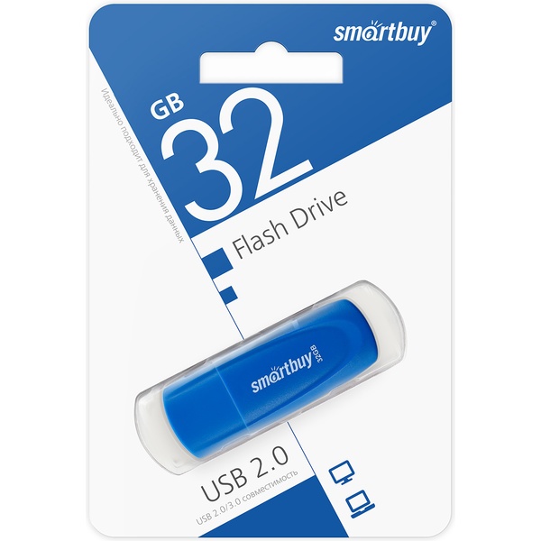 Флеш-накопитель USB 2.0, 32 ГБ, Smartbuy Scout_синий