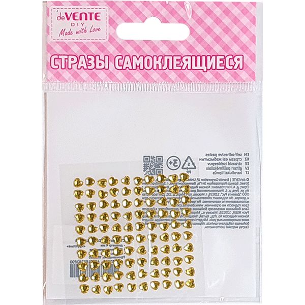 Стразы самоклеящиеся Ø4 мм, 100 шт., цв.: золотистый, deVENTE Heart (Сердце) Акция!