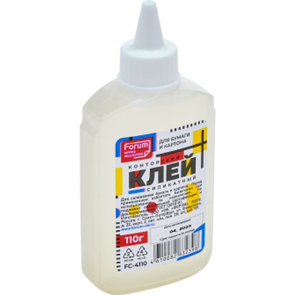 Клей канцелярский FORUM Office Collection 110 г, силикатный, в пластиковом флаконе с дозатором Клей канцелярский FORUM Office Collection 110 г, силикатный, в пластиковом флаконе с дозатором