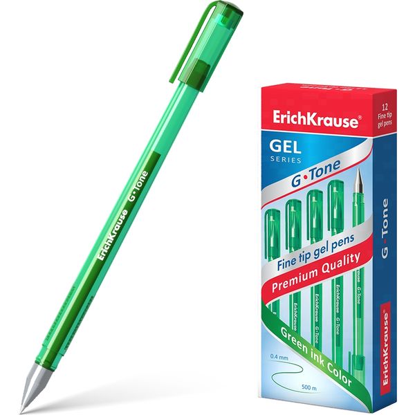 Ручка гелевая зеленая, Ø 0.5 мм, лин. 0.4 мм, ДП 500 м, рифл. упор, ErichKrause G-Tone Stick Original