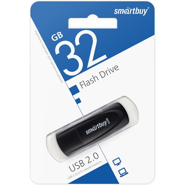 Флеш-накопитель USB 2.0, 32 ГБ, Smartbuy Scout Black/черный