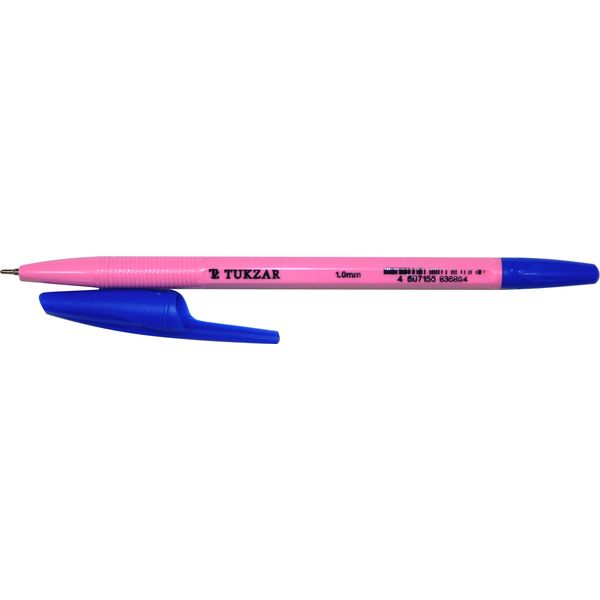 Ручка шариковая синяя, 1.0 мм "игла", рифл. упор, шестигранная, TUKZAR Oil pen Розовая