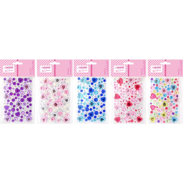 Стразы самоклеящиеся, карточка 95*150 мм, цвет и размер микс, deVENTE Сердечки (5 дизайнов)