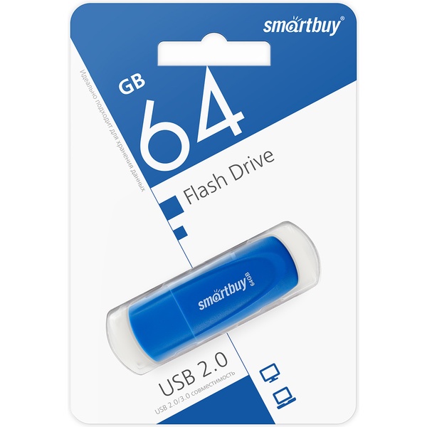 Флеш-накопитель USB 2.0, 64 ГБ, Smartbuy Scout_синий Флеш-накопитель USB 2.0, 64 ГБ, Smartbuy Scout_синий