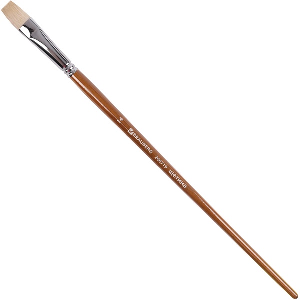 Кисть художественная профессиональная BRAUBERG ART CLASSIC, щетина, плоская, № 14, длинная ручка  Акция!