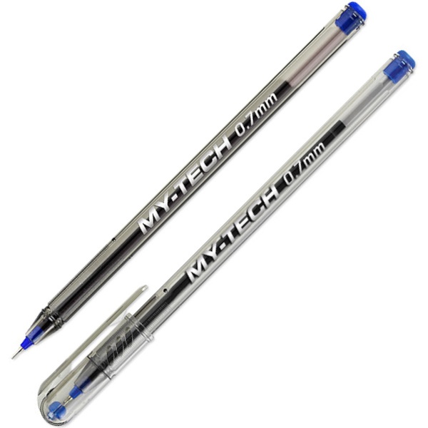 Ручка шариковая, синяя, Ø 0.7 мм "игла", шестигр., тон. корп., рифл. упор, PENSAN My-Tech