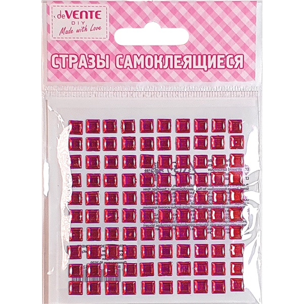 Стразы самоклеящиеся 6*6 мм, 100 шт., цв.: пурпурный, deVENTE Square (Квадрат)