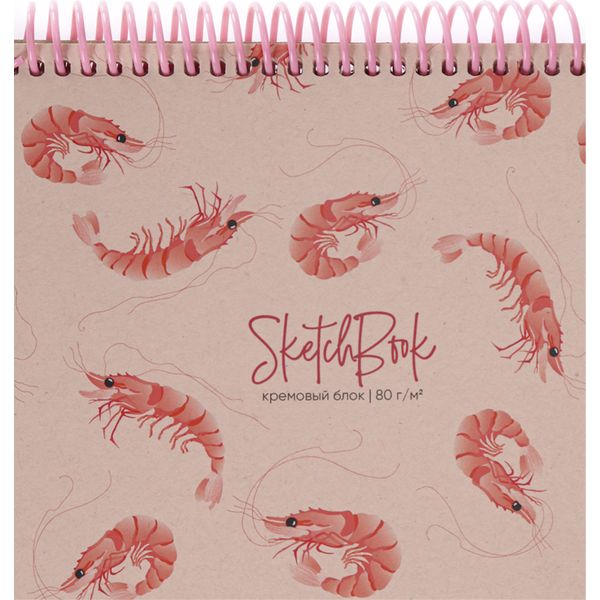 Скетчбук А6, на спирали, 80 л., крем. блок 80 г/м², Prof-Press Красные креветки   Акция