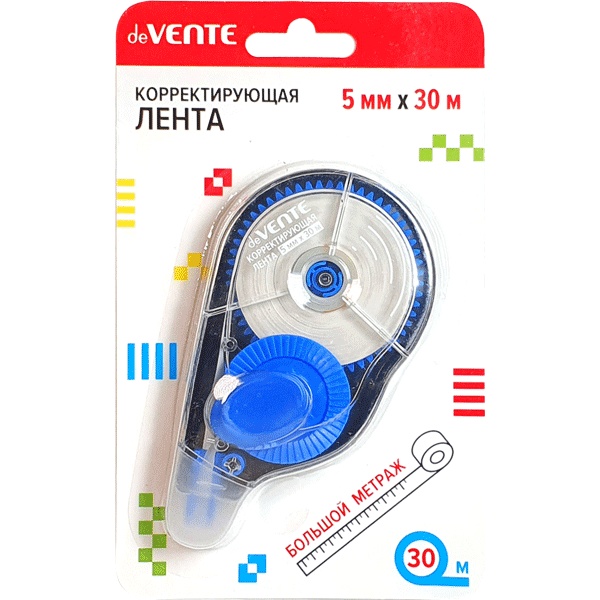 Лента корректирующая 5 мм* 30 м, боковой аппликатор, п/п корпус, deVENTE_синий