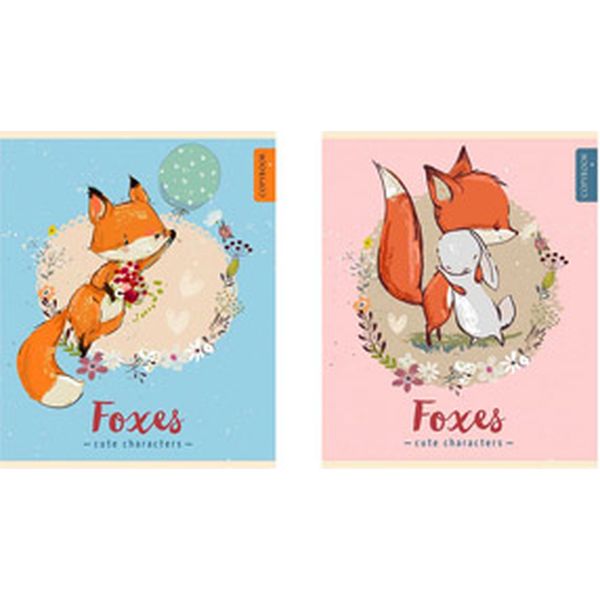 Тетрадь А5, клетка, 48 л., на пружине, 60 г/м², мел. картон, Prof-Press Лиса и зайчик_2 дизайна