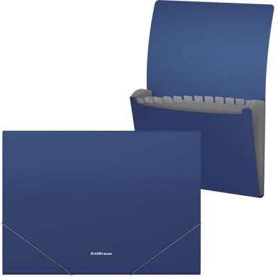 Папка-картотека А4, 12 отд., на резинках, PP 600 мкм, "песок", ErichKrause Matt Classic/ Синяя