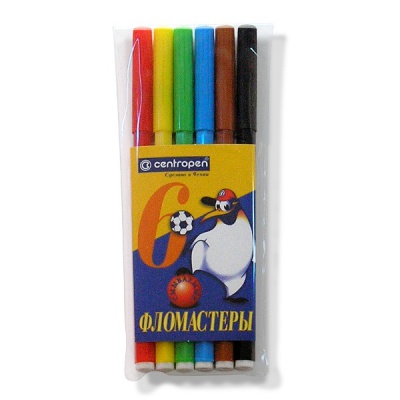 Фломастеры 6 цветов Centropen, смываемые, вентилируемый колпачок, пвх конверт Фломастеры 6 цветов Centropen, смываемые, вентилируемый колпачок, пвх конверт