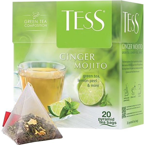 Чай TESS (Тесс) "Ginger Mojito", зеленый с ароматом мяты и лайма, 20 пирамидок по 1,8 г Чай TESS (Тесс) "Ginger Mojito", зеленый с ароматом мяты и лайма, 20 пирамидок по 1,8 г