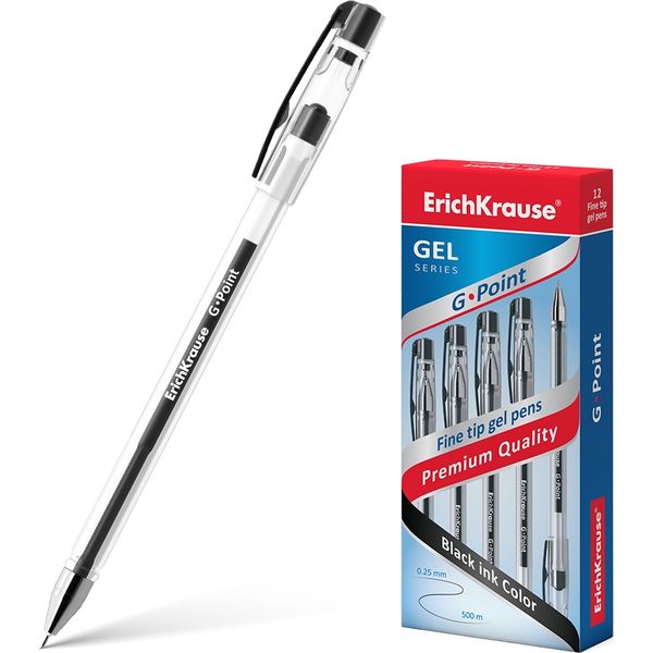 Ручка гелевая черная, Ø 0.38 мм "игла", лин. 0.25 мм, ДП 500 м, ErichKrause G-Point Stick Classic