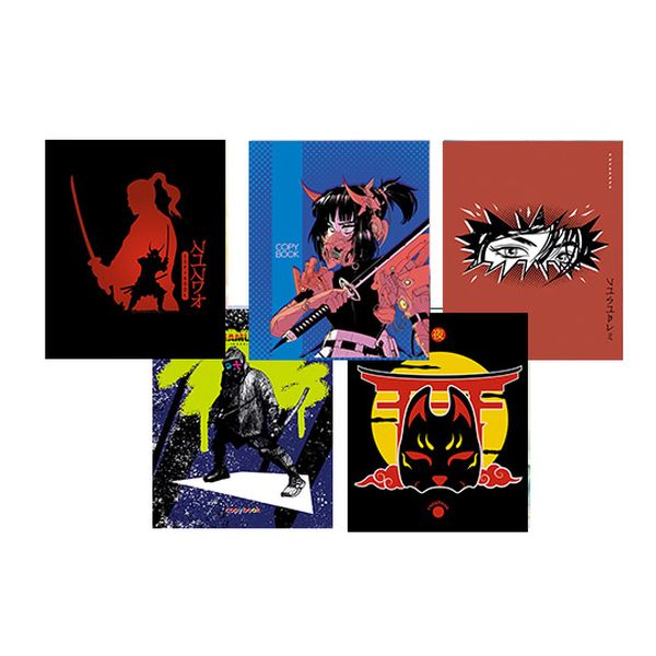 Тетрадь А5, клетка, 48 л., на скобе, 60 г/м², вд лак, КТС-ПРО Самураи_5 дизайнов Акция!