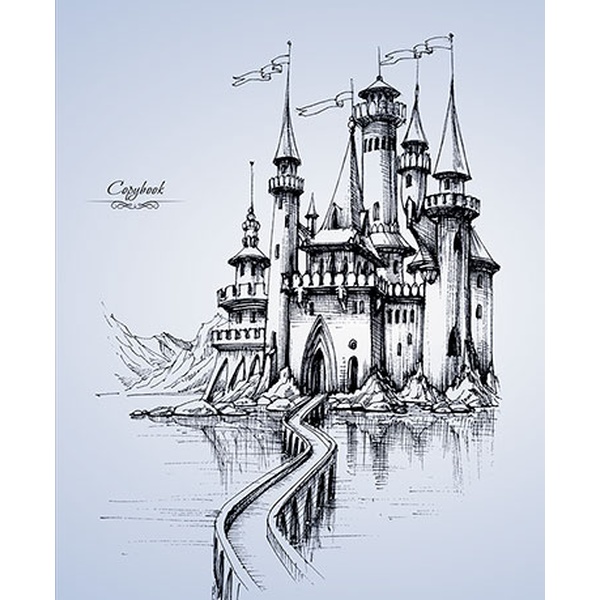 Тетрадь А5, клетка, 48 л., на скобе, 60 г/м², вд-лак, КТС-ПРО Старый замок