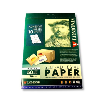 Бумага самоклеящаяся, 105*59.4 мм, 10 шт./А4, матовая, белая, 70 г/м², 50 л., LOMOND Универсальная Акция!