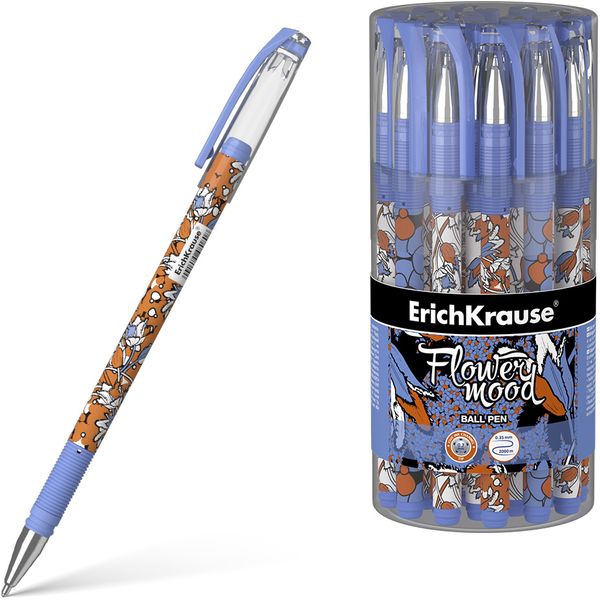 Ручка шариковая синяя, 0.7 мм, рифл. грип, софт-тач, метал. н-к, ErichKrause Tulips Stick