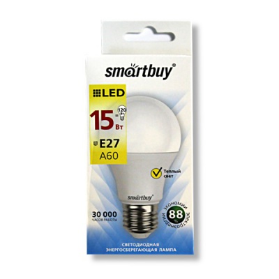 Лампа светодиодная (LED) Smartbuy A60 15W/3000K/E27 Лампа светодиодная (LED) Smartbuy A60 15W/3000K/E27