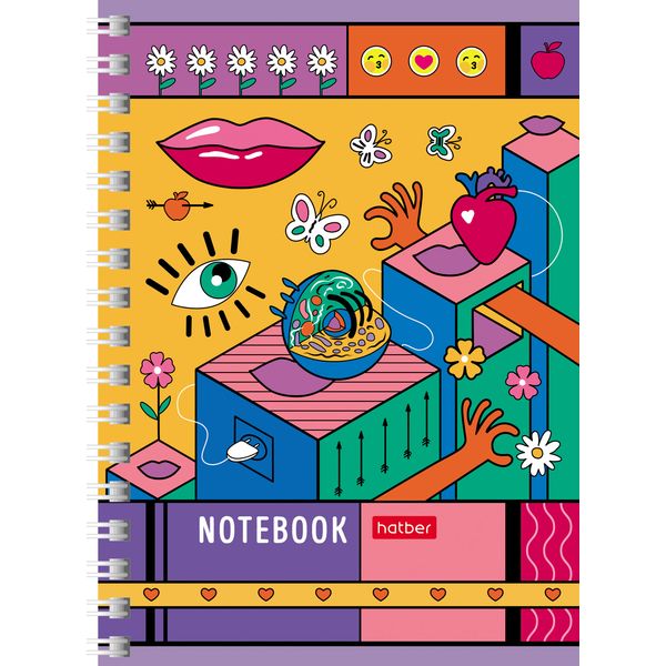 Блокнот на гребне А6, 140 л., клетка, 60 г/м², Hatber Весело живем_3 дизайна