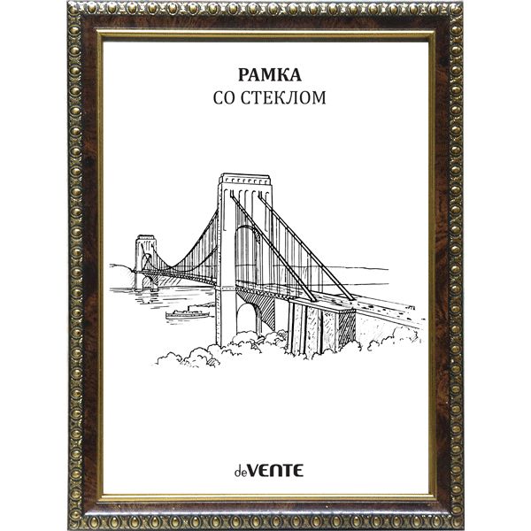 Рамка 21*30 см, пластик/ПММА, цвет: орех + зол. патина, Ш 15 мм, deVENTE Серия 900