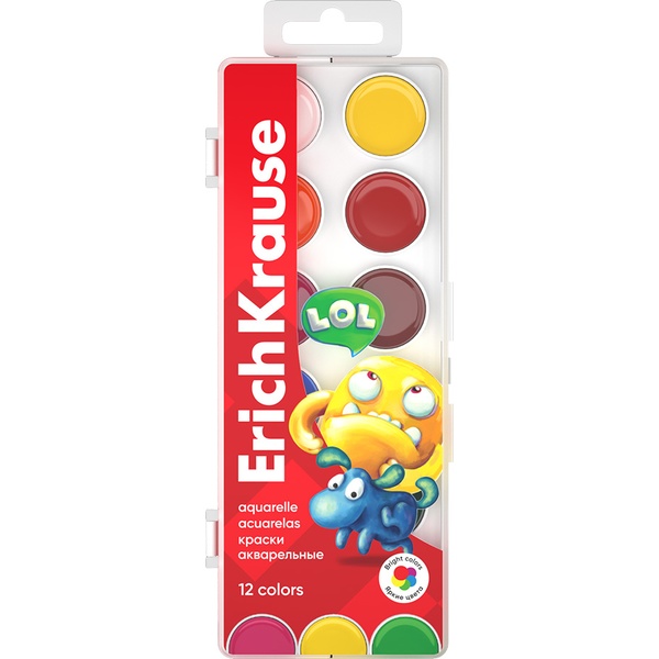 Акварель 12 цветов ErichKrause Jolly Friends, п/пенал, без кисти Акварель 12 цветов ErichKrause Jolly Friends, п/пенал, без кисти