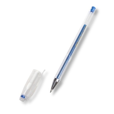 Ручка гелевая голубая, лин. 0.7 мм, ДП 450 м, рифл. грип, метал. н-к, Crown Hi-Jell Color Акция!