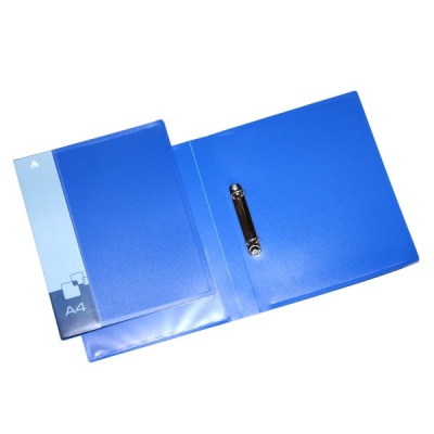 Папка на 2-х кольцах, А4, PP 700 мкм, "песок", 27 мм, внутр. карман, Бюрократ_синяя