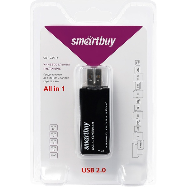 Картридер (устройство чтения карт памяти) на 4 слота, USB 2.0, Smartbuy_черный Картридер (устройство чтения карт памяти) на 4 слота, USB 2.0, Smartbuy_черный