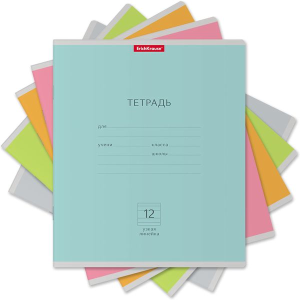 Тетрадь А5, узкая линия, 12 л., на скобе, 60 г/м², мел. картон, ErichKrause Nature Colors_MIX-PACK