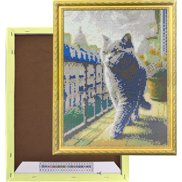 Алмазная живопись 30*40 см, холст, на подрамнике, полное заполнение, Alingar Кот на балконе