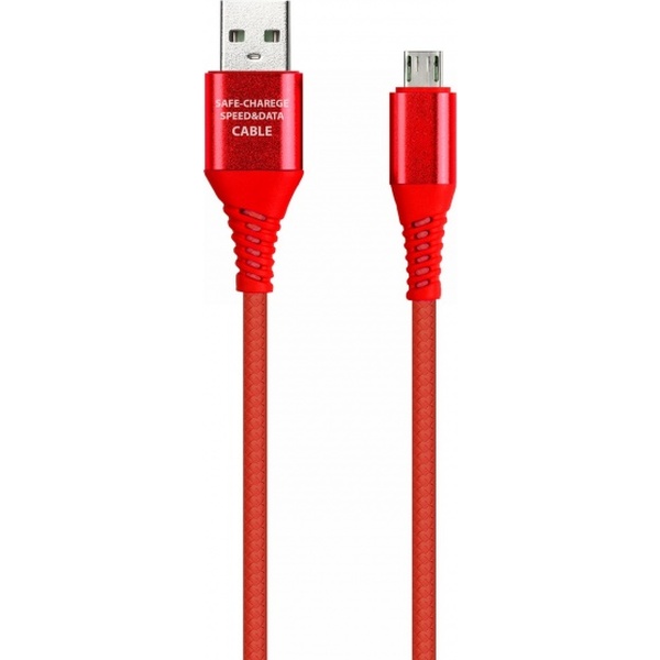 Дата-кабель Smartbuy USB - Micro USB, в резин. оплетке Gear, длина 1,0 м, до 2А, красный