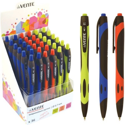 Ручка шариковая автомат., синяя, Ø 0.7 мм, эрг. корпус, soft touch, deVENTE Enigma_3 дизайна